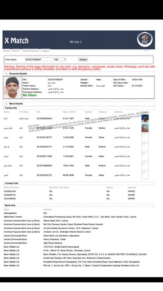 Leaked Military Intelligence Profile of Zainab's Murderer