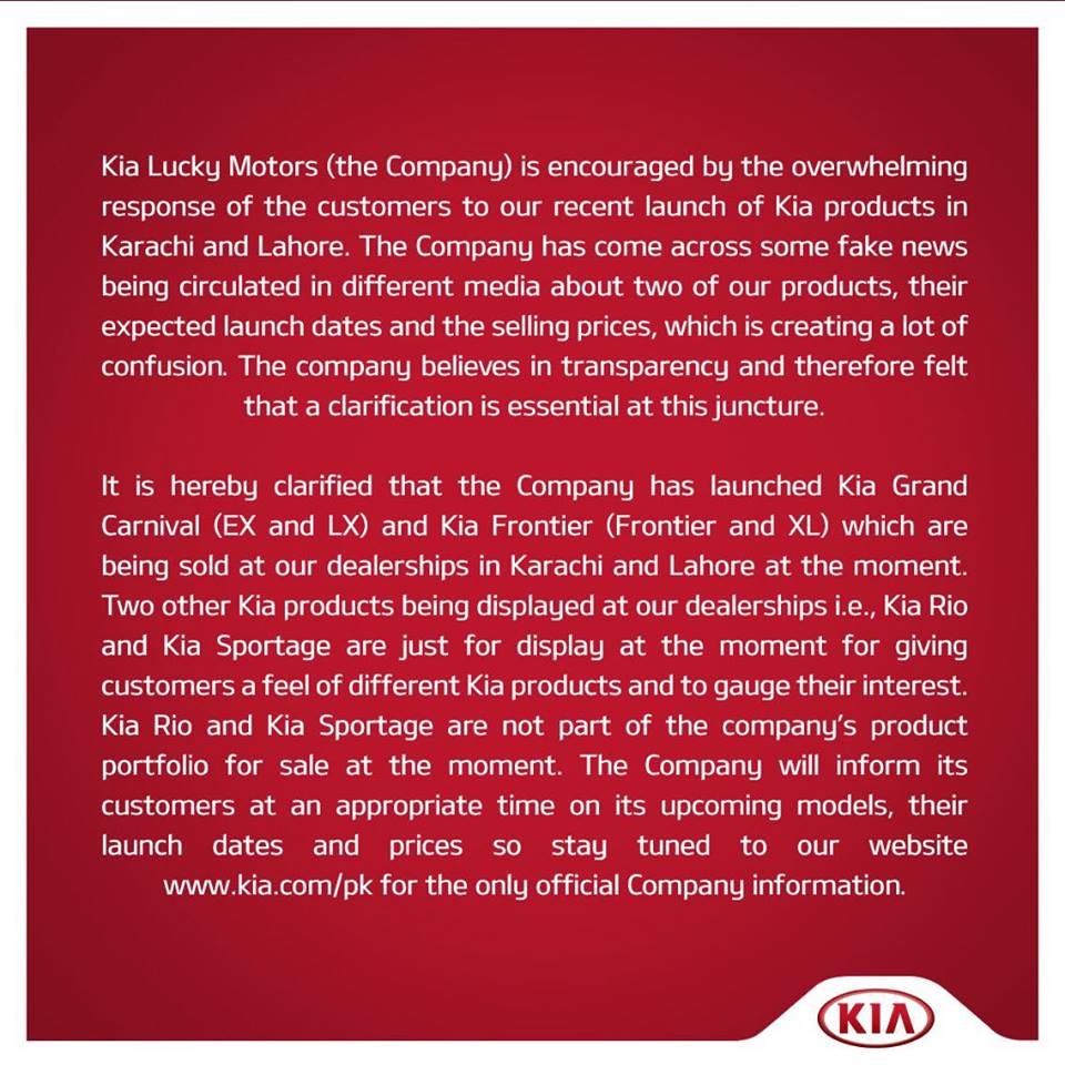 Kia Lucky motors Official Press Release