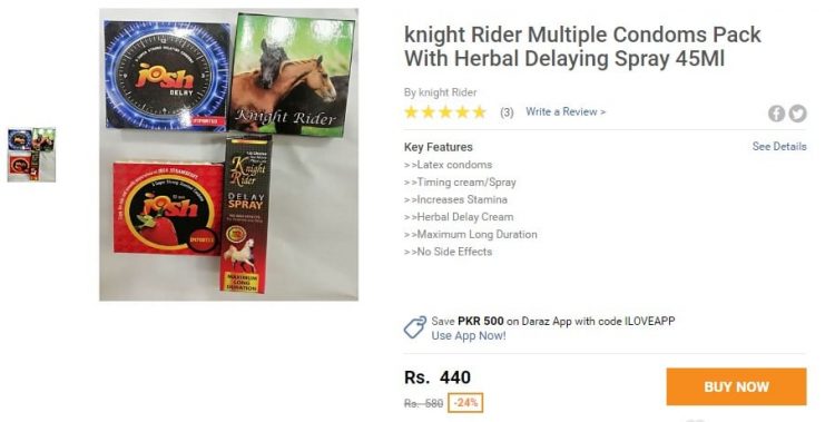 Daraz.pk selling condoms and sex products Online !