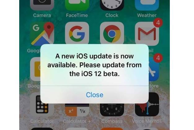 iOS 12 beta bug prompting users to update