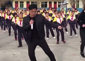 Chinese School Principal Shuffle Dance With Students