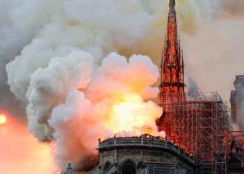 Notre Dame cathedral on fire in Paris