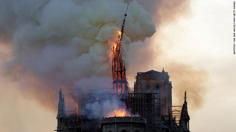 Notre Dame cathedral on fire in Paris