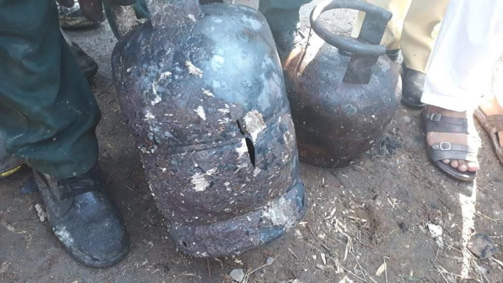 Gas Cylinders recovered by Rescue 1122 from coaches of Passenger Train Tezgam
