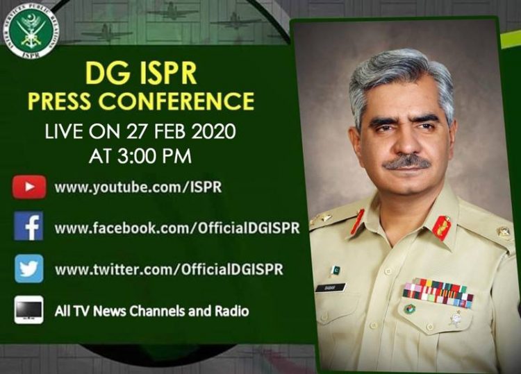 DG ISPR to hold Press Conference at 3 PM - 27 February 2020