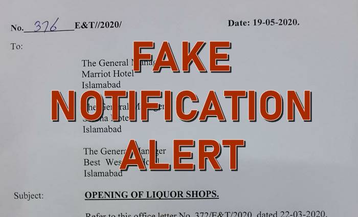 Fake notification liquor shops