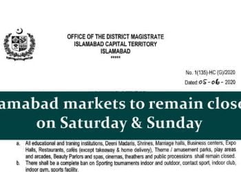 Islamabad markets to remain closed on Saturday & Sunday