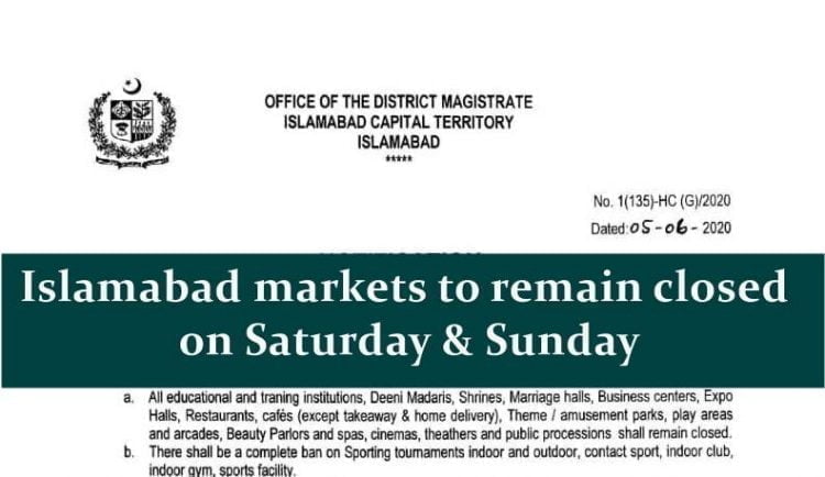 Islamabad markets to remain closed on Saturday & Sunday