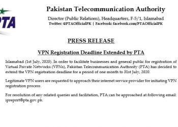 VPN Registration deadline extended by PTA