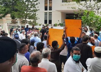 Residents of DHA and Clifton protest outside CBC Head office