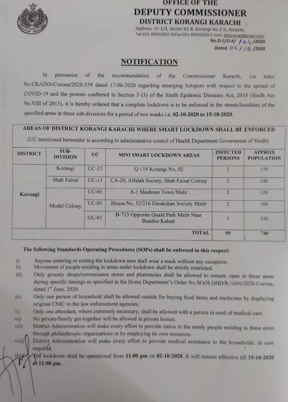 Micro smart lockdown korangi, smart lockdown korangi, smar lockdown karachi, micro smart lockdown