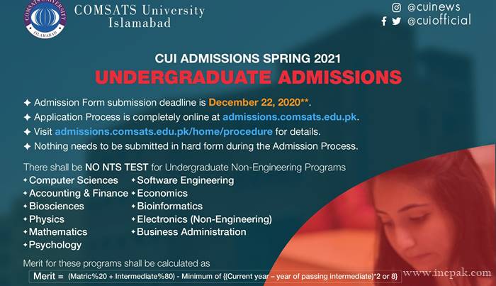 COMSATS University Islamabad Admissions Spring 2021