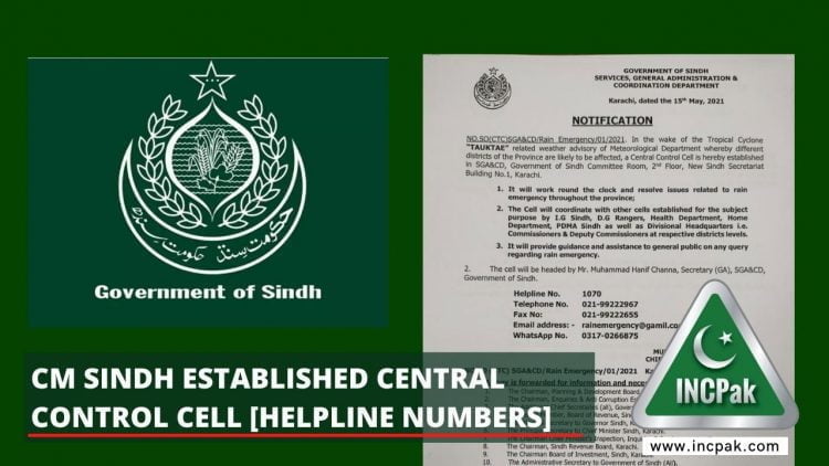 CM Sindh established Central Control Cell [Helpline Numbers]