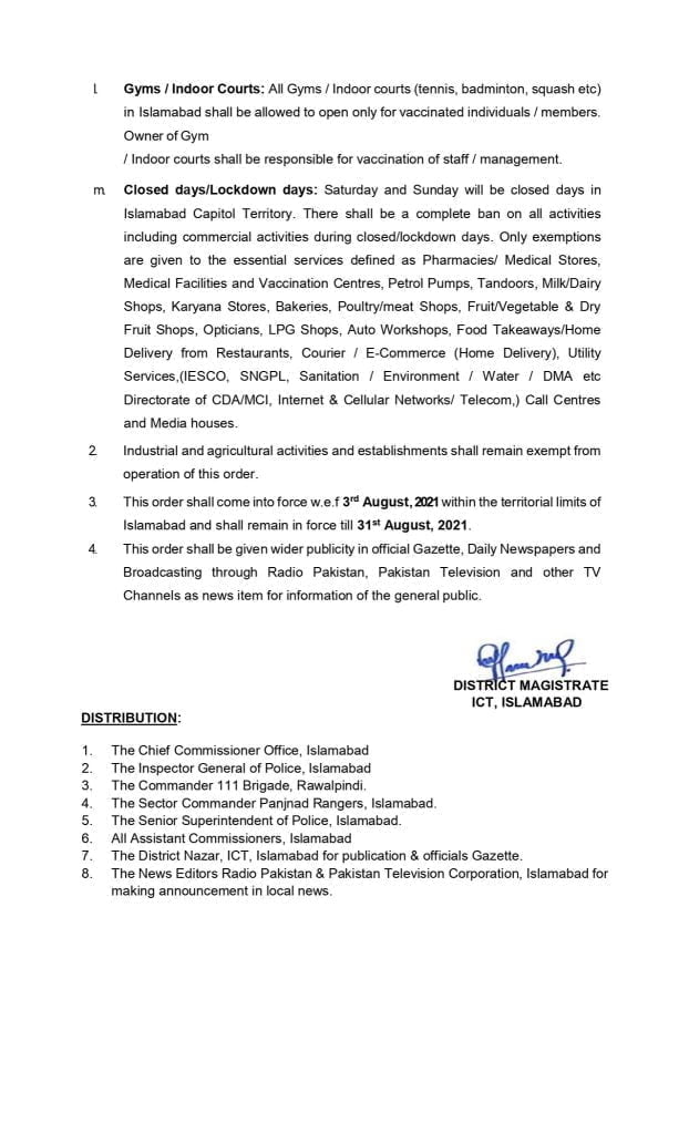 Lockdown in Islamabad Notification