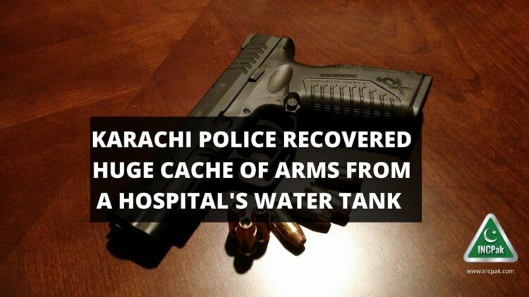 Karachi Police recovered huge cache of arms from a water tank