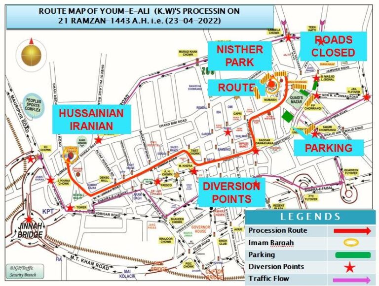 Karachi Traffic Plan For Youm-e-Ali on 23 April 2022 - INCPak