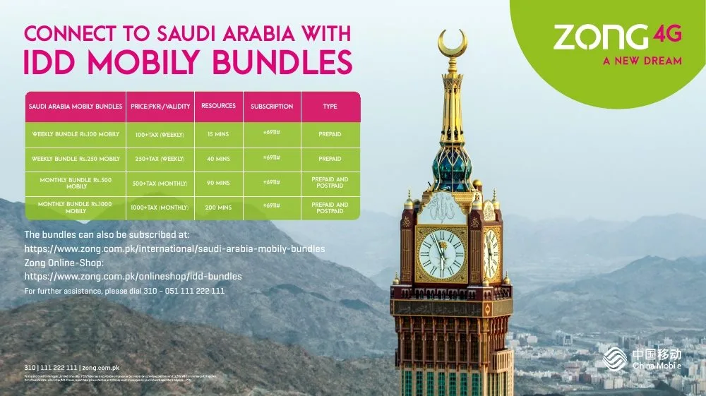 Zong brings Special IDD Saudi Arabia Mobily Bundle on Eid Ul Fitr