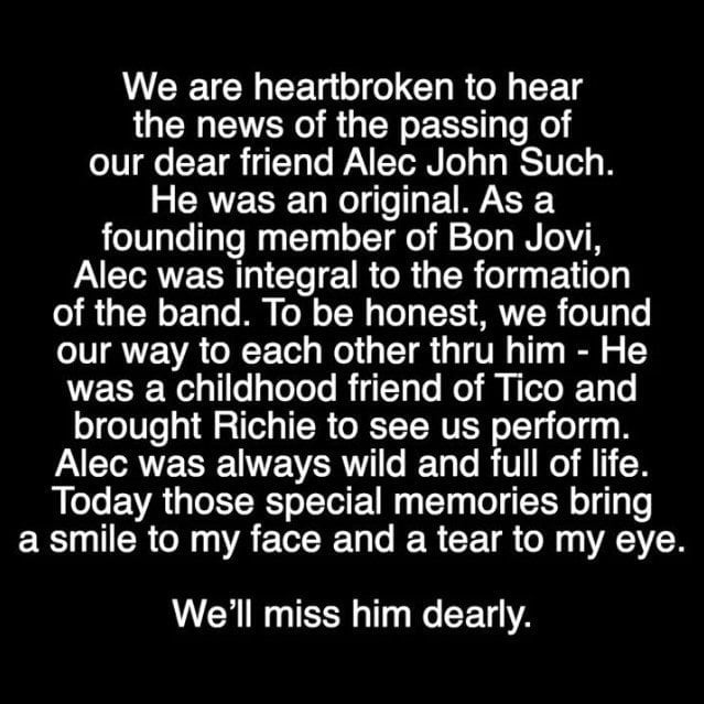 Alec John Such founding member of Bon Jovi dies aged 70

