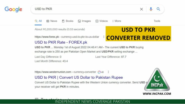 USD To PKR Converter, Google USD To PKR Converter, Google Currency Converter, USD to PKR Converter Removed