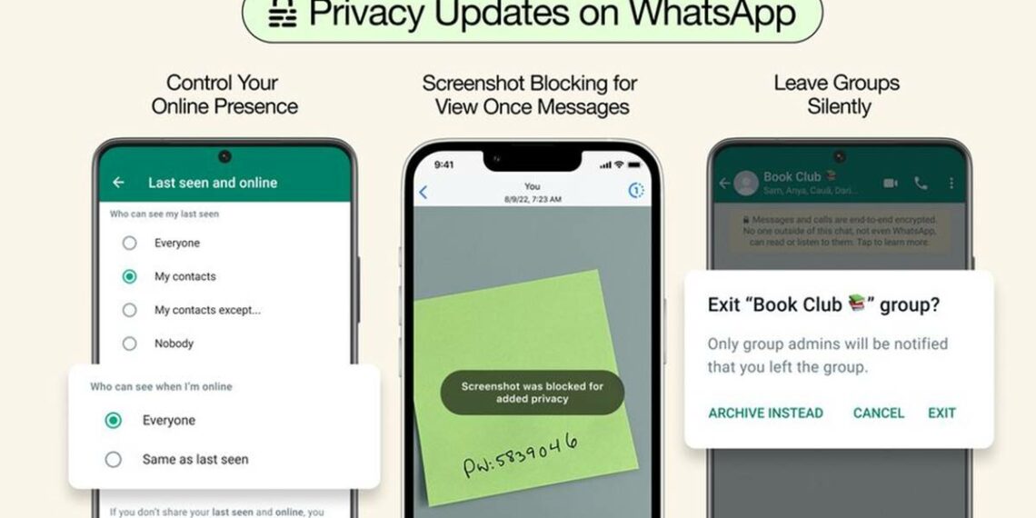 WhatsApp Online Status, WhatsApp Screenshot Blocking, WhatsApp Leave Group Silently, WhatsApp Privacy, WhatsApp