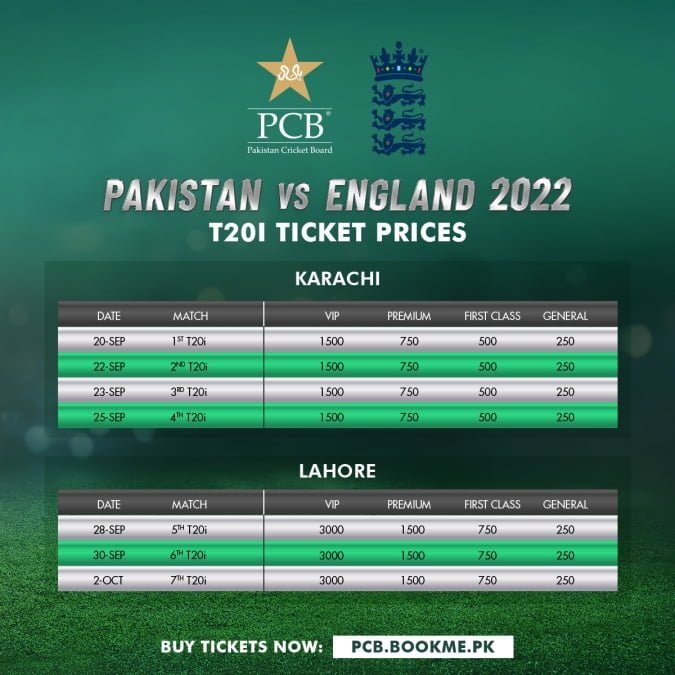 PCB Announces Ticket Prices For Pakistan Vs England T20I Series INCPak