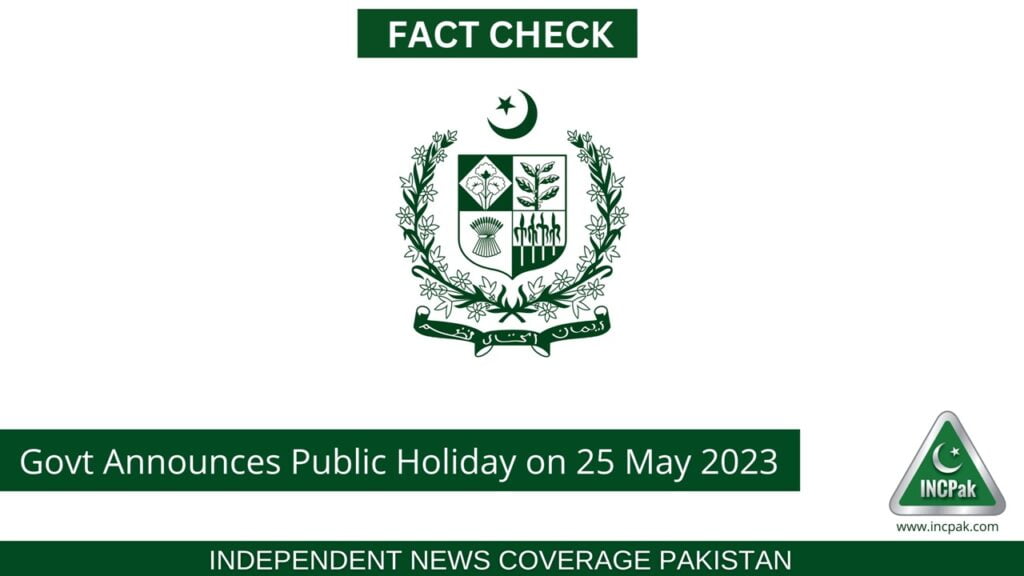 Public Holiday, Pakistan Martyrs Day, 25 May 2023