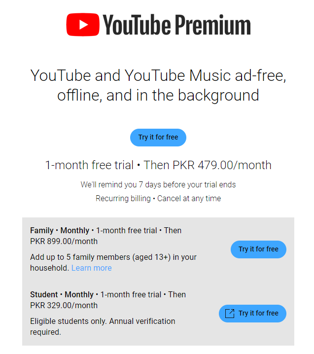 YouTube Premium Pakistan, YouTube Premium Price in Pakistan, YouTube Premium Packages