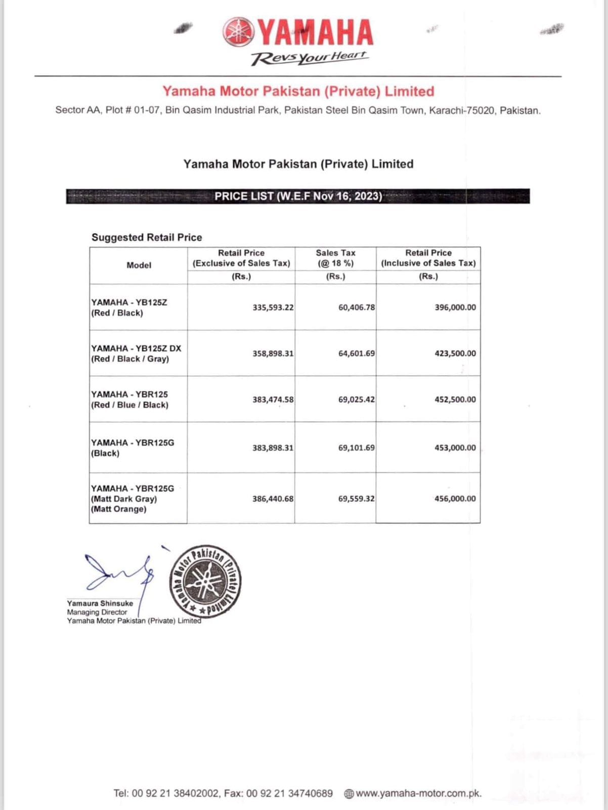 Latest Yamaha Motorcycle Prices in Pakistan From 16 November 2023