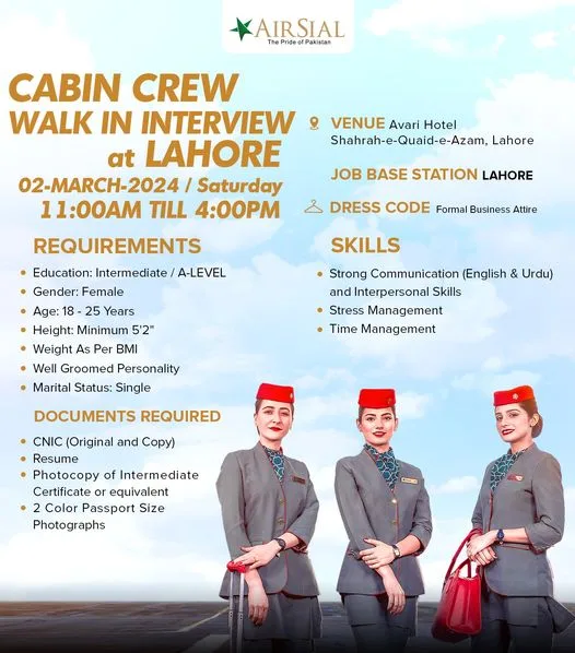 AirSial Announces Cabin Crew Jobs in Lahore