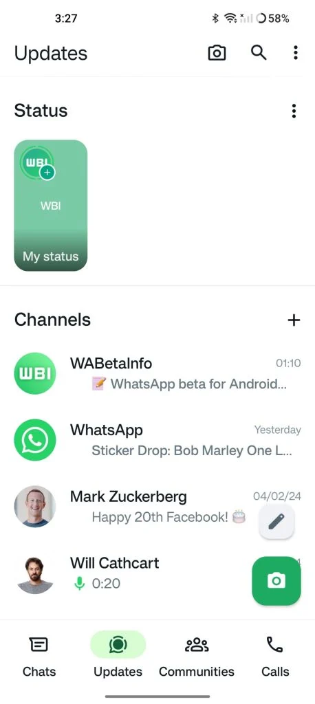 New WhatsApp Status Tab