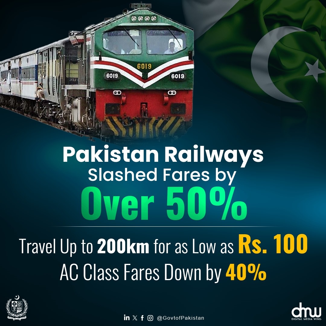 Pakistan railway fares decreased by over 50 percent