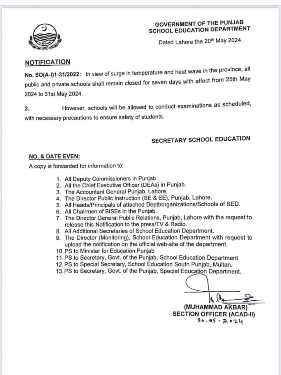 Punjab School Closure Notification