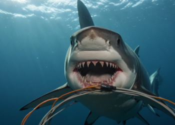 Shark eating submarine cables