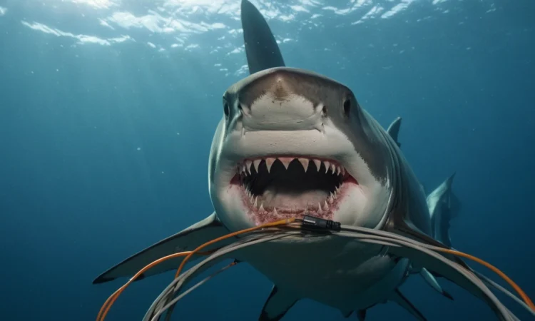 Shark eating submarine cables