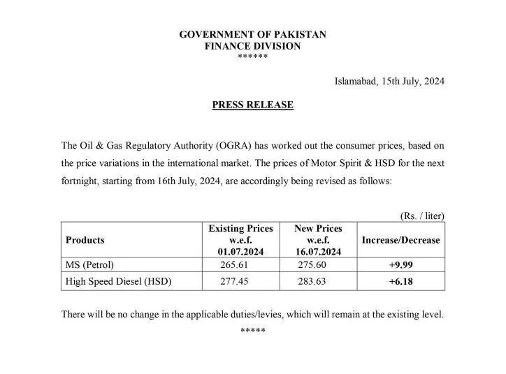 Petrol price notification 16 july jpeg