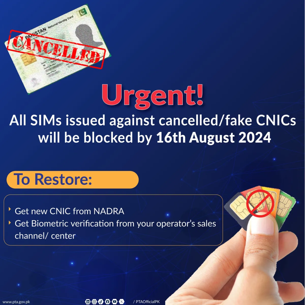 Canceled or fake id cards sims will be blocked by august 16