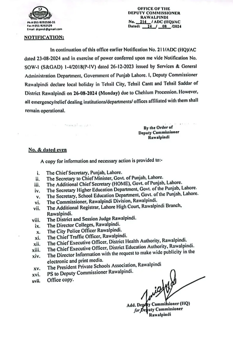 Rawalpindi Notification