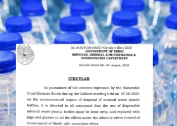 Sindh Govt Bans Disposable Plastic Water Bottles in Offices