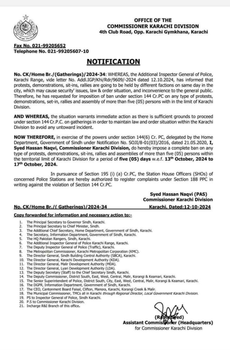 Section 144 Imposed in Karachi for five days