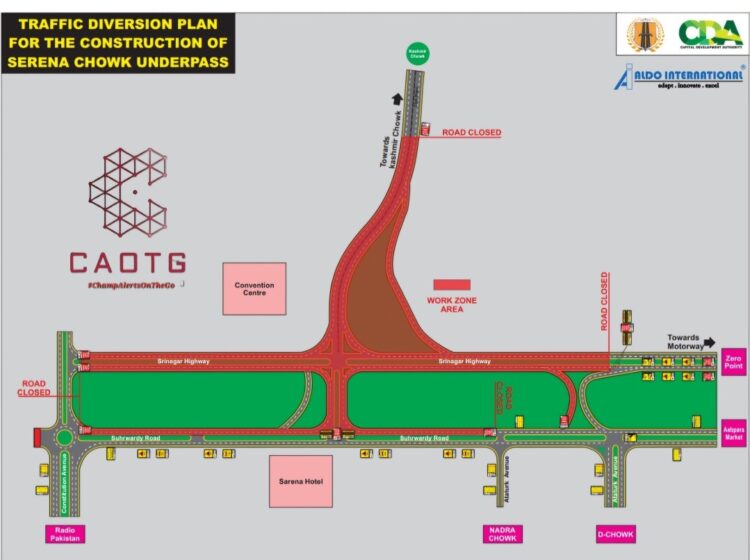 Traffic Diversion Plan for Serena Chowk Underpass Islamabad: ITP